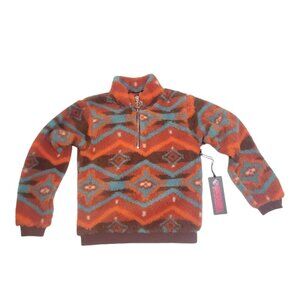 Rock & Roll Denim Burnt OrangeTeal Printed Sherpa Pullover Kids S Zip Aztec